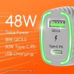 CH39 Gadjet 2-Port Fast Car Charger 38W Total Power 18W QC3.0 20W Type-C PD USB Charging