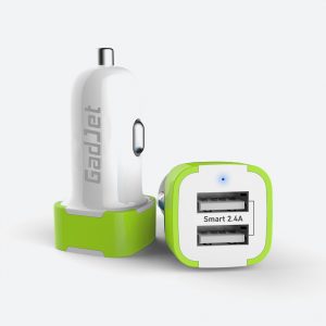 2-USB Car Charger - Green