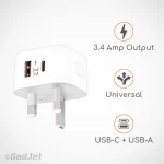 CH55 2 Port Power Adapter For USB-C + USB-A - Specs