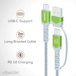 GadJet Long 2-in-1 Rapid Charge & Sync Cable - long 2m braided cable